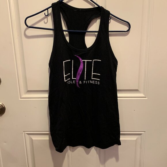 🙌 2/$55 Elite Pole & Fitness Studio Brand Logo Black Racerback Tank Top Small - Picture 1 of 4